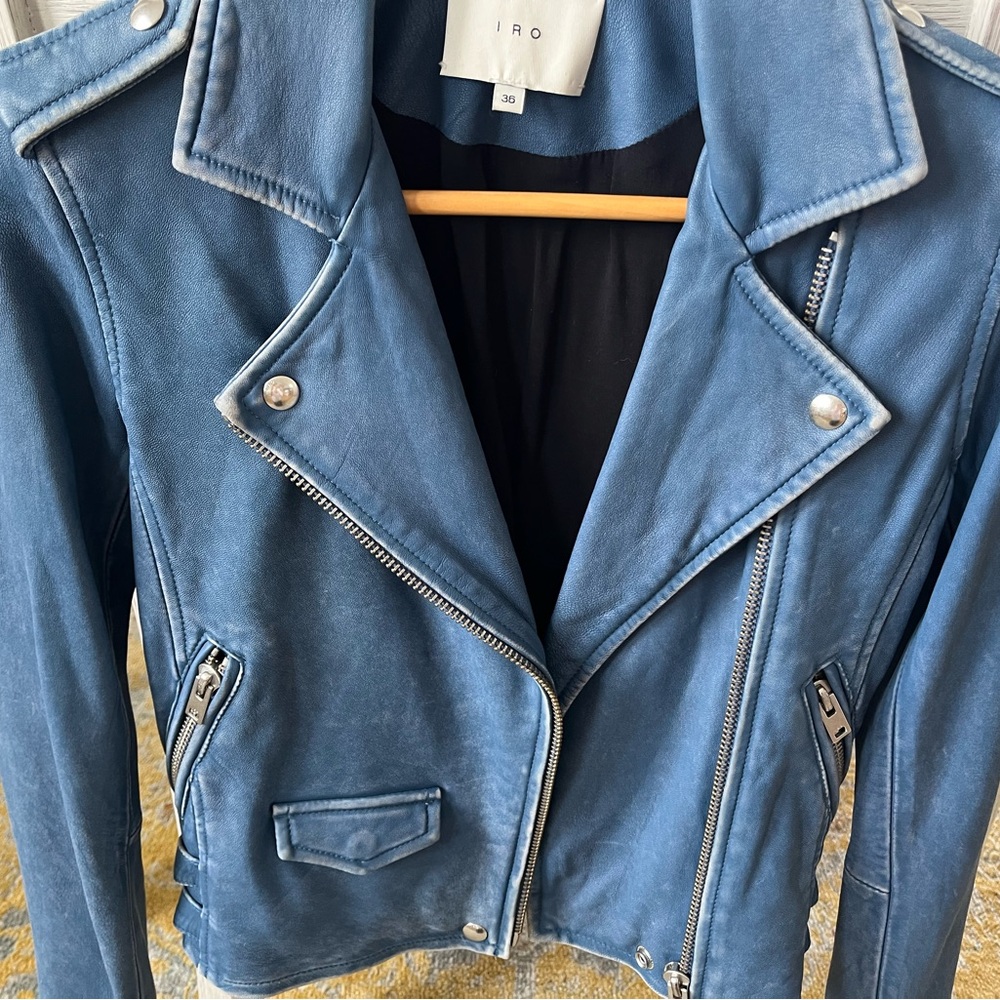 IRO Ashville Distressed Blue Leather Jacket France 36 / US 2 / XS - Picture 4 of 16
